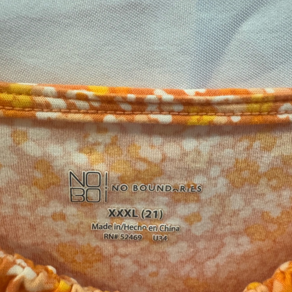 No Boundaries Orange Floral Ruffle Sleeve Peasant Top - Picture 5 of 6